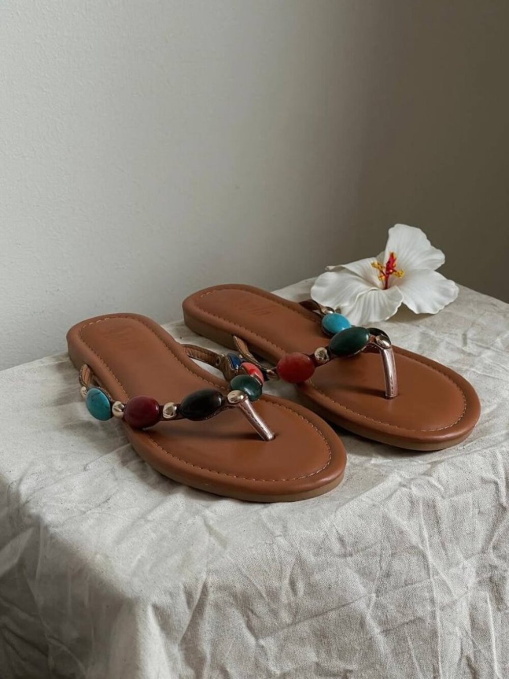 Women's Colorful Beaded Flip Flop Sandals - Picture 3 of 5